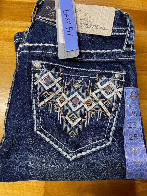 Grace in LA Ladies Jeans - Aztec - 32" Leg - EB51852 Casual Loose Fit Jeans