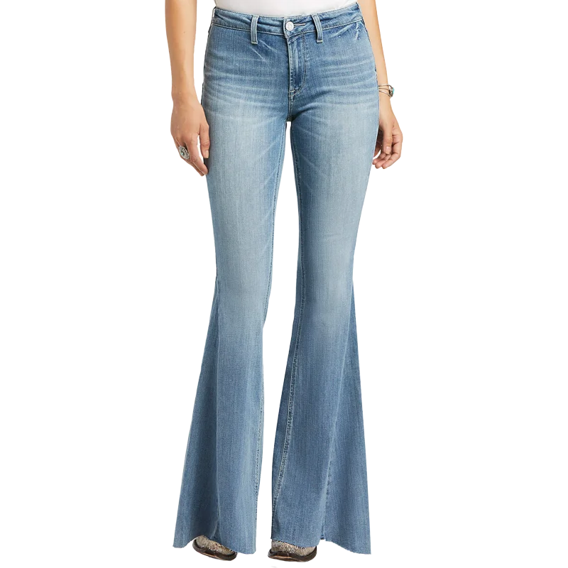 Ariat Women's Real High Rise Alondra Flare Leg Jeans Fashionable Raw Hemmed Jeans