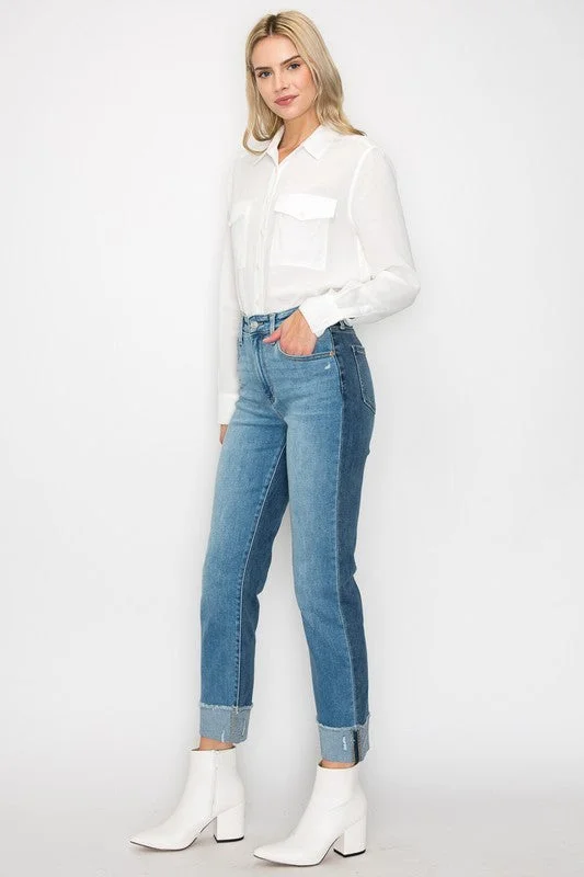 HIGH RISE STRAIGHT JEANS Trendy Layered Pocket Jeans