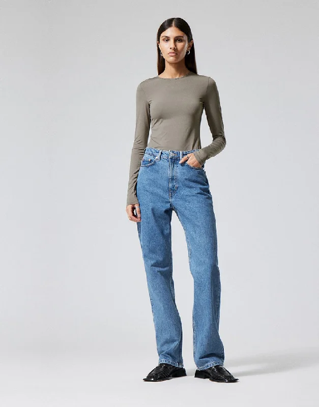 High Straight Jeans Stone Wash Trendy Wide-Leg High-Waist Denim