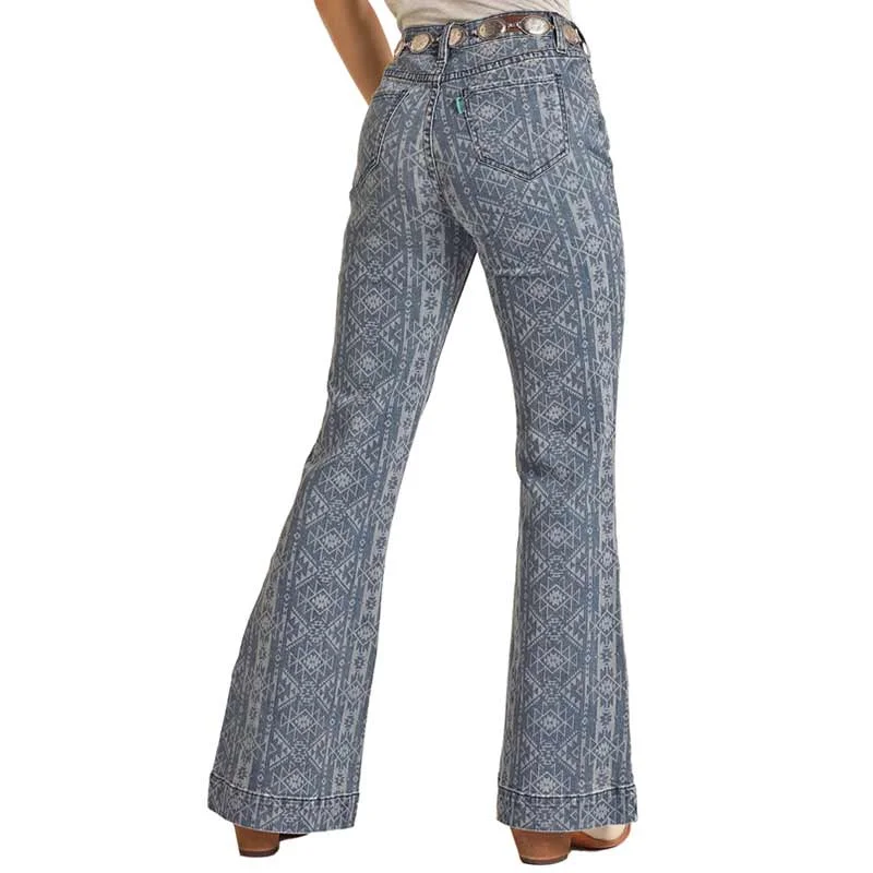 Hooey Women's Aztec Print High Rise Trouser Jeans Comfortable Full-Length Denim Jeans