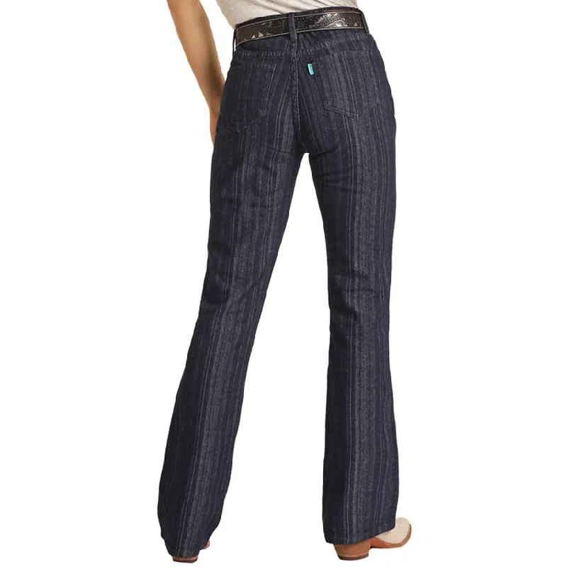 Hooey Women's Jacquard Stripe High Rise Bootcut Jeans Fashionable Slim Fit Jeans