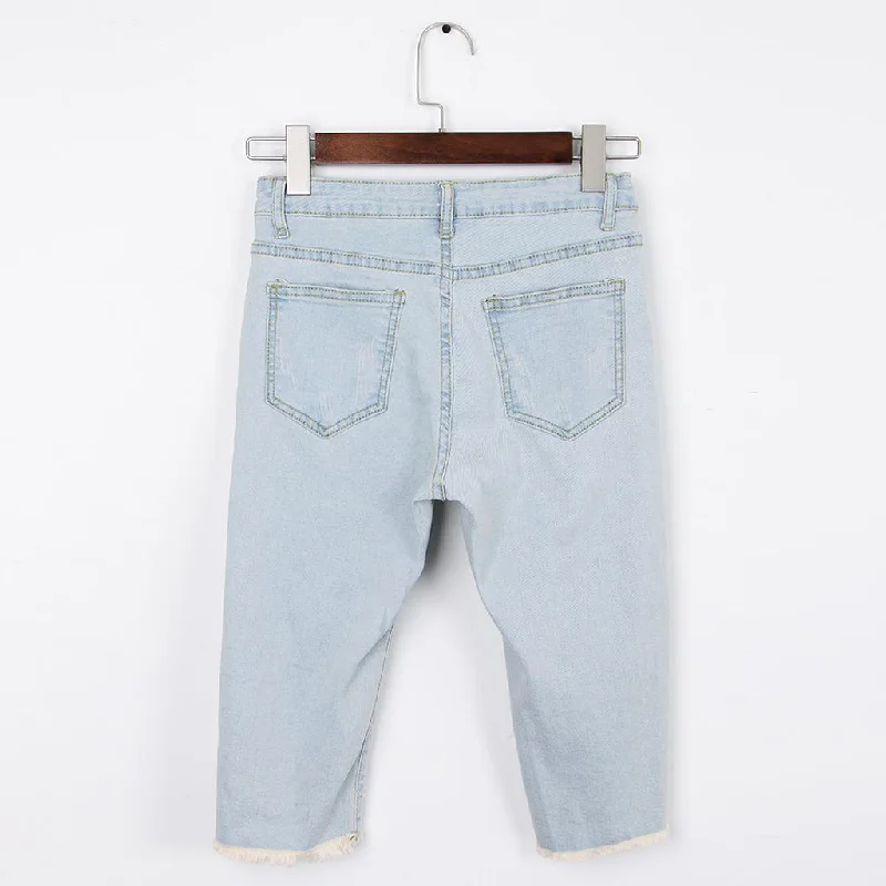 Maxbell Lady Large Hole Destroyed Ripped Shorts Denim Hot Pants Jeans 2XL Retro blue Stylish High-Waist Skinny Denim