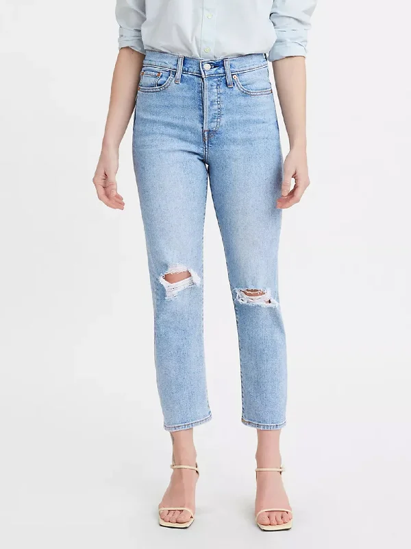 Wedgie High Rise Straight Fit Jeans Stylish Shredded Denim Jeans