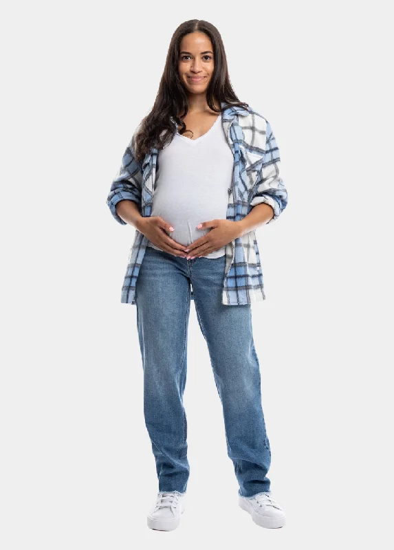 Maternity 32” Straight Leg Jeans with Fray Hem in Samuel Fashionable Straight Cut Jeans