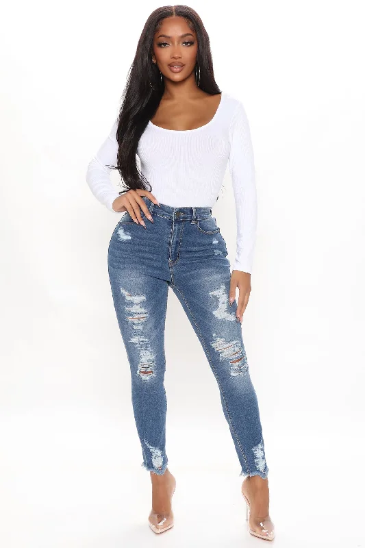 No Gap High Rise Distressed Skinny Jeans - Medium Wash Trendy Vintage Denim Jeans