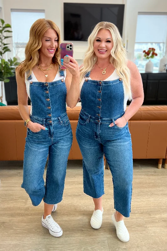 Judy Blue Priscilla High Rise Crop Wide Leg Denim Overall Jeans Fashionable Straight Fit Denim