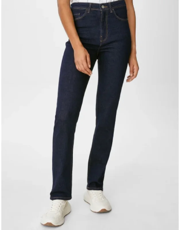 Retro Straight Jeans in Ink Blue Fashionable Button-Front Jeans