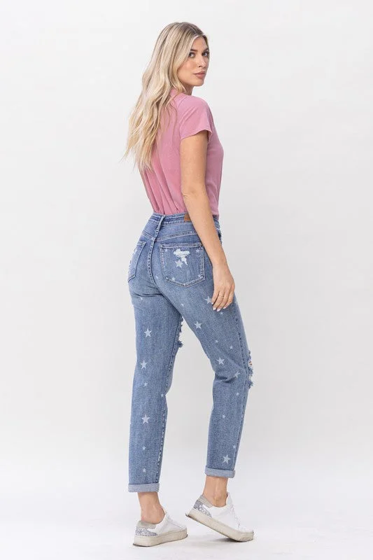 Star Crossed Boyfriend Jeans Trendy Bootcut High-Waisted Jeans