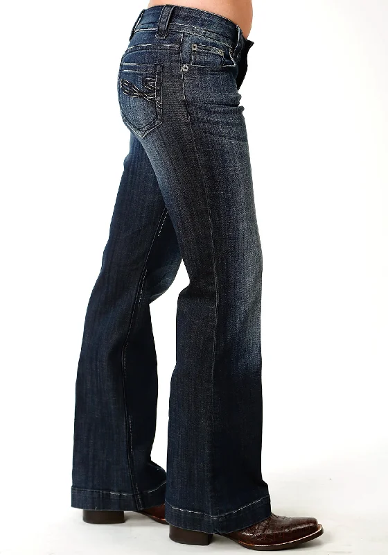 Stetson 214 Womens Blue Cotton Blend S Embroidered Jeans 10R Stylish Bootcut Denim Jeans