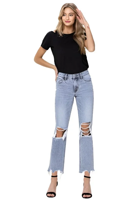 Super High Rise 90's Straight Crop Jeans Comfortable Full-Length Denim Jeans