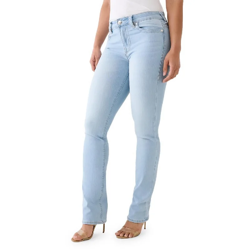 True Religion Womens Billie Mid-Rise Light Wash Straight Leg Jeans Casual High-Waisted Bootcut Jeans