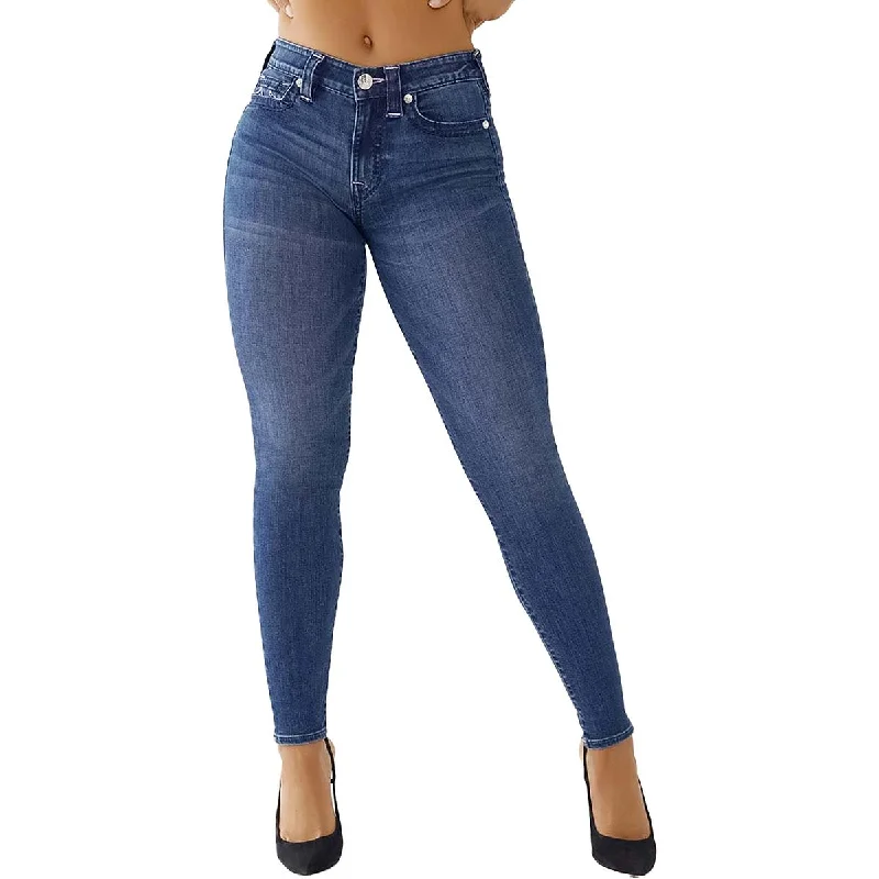 True Religion Womens Jennie Curvy Mid-Rise Whisker Wash Skinny Jeans Stylish Tapered Fit Jeans