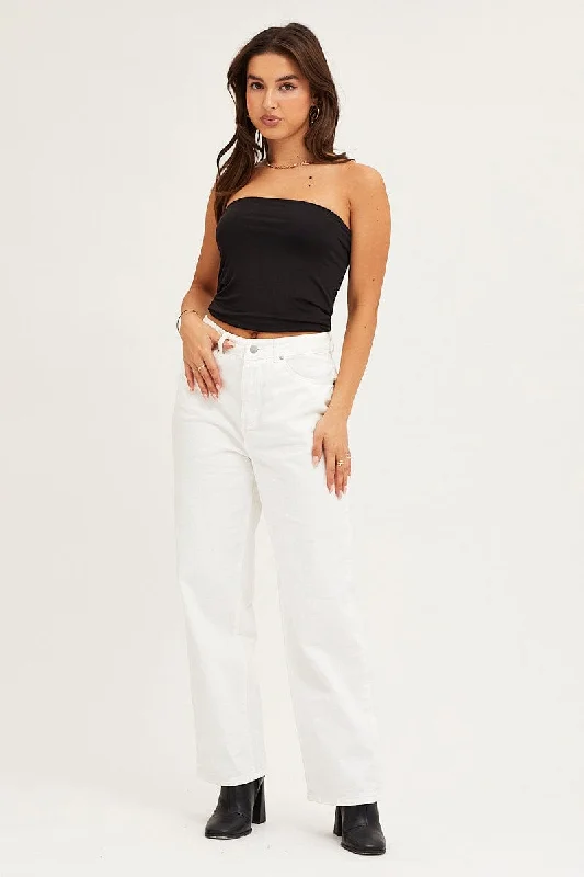 White Denim Jeans High Rise Wide Leg Trendy Low-Rise Slim Jeans