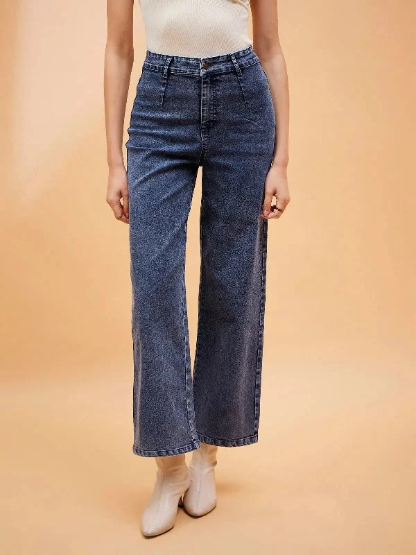 Women Blue High Waist Front Dart Jeans Stylish High-Waist Skinny Denim