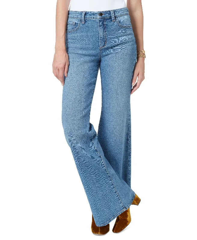 Women's Bay High Rise Flared-Leg Trouser Jeans Stylish Stone-Wash Denim Jeans