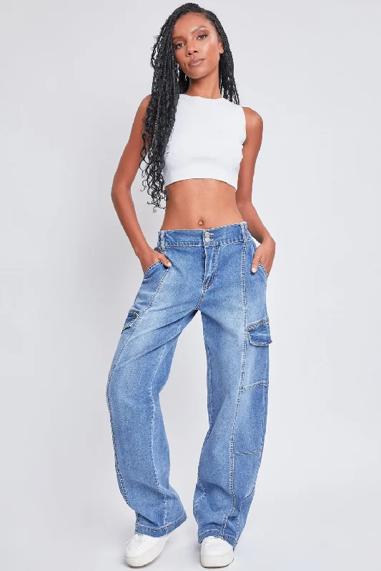 YMI Jeanswear High-Rise Straight Cargo Jeans Elegant Wide-Leg Jeans